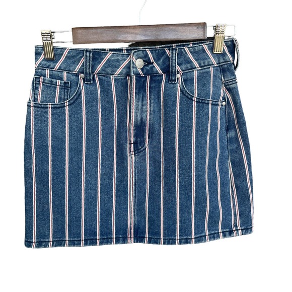 Pacsun Jean Skirt Womens Size 24 Blue Mini Striped - Picture 1 of 8